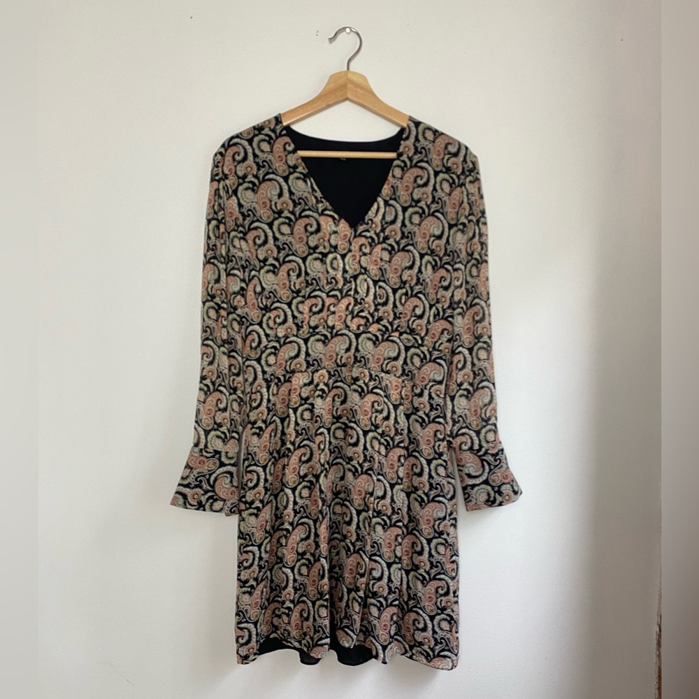 Massimo Dutti Paisley Long Sleeve V Neck Midi Dress